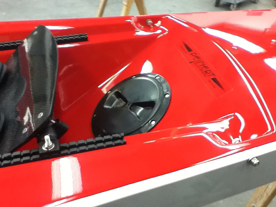 Deck hatch installed in Peinert Zephyr rowing shell